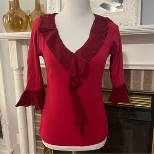 Soft Surroundings Barbara Ruffle Top Womens Red Stretchy Size Small
